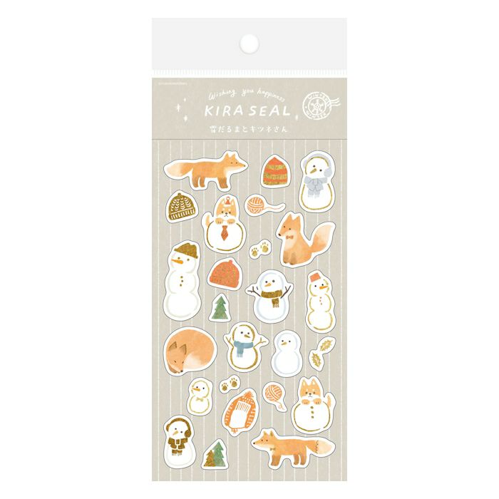 Furukawashiko Gold Foil Washi Sticker Sheet - Snowman and Fox, Winter Limited