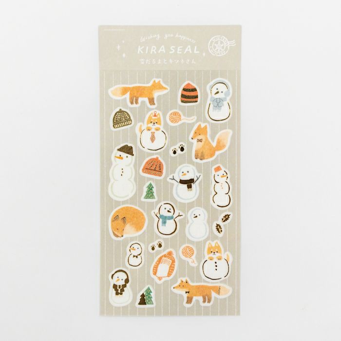 Furukawashiko Gold Foil Washi Sticker Sheet - Snowman and Fox, Winter Limited
