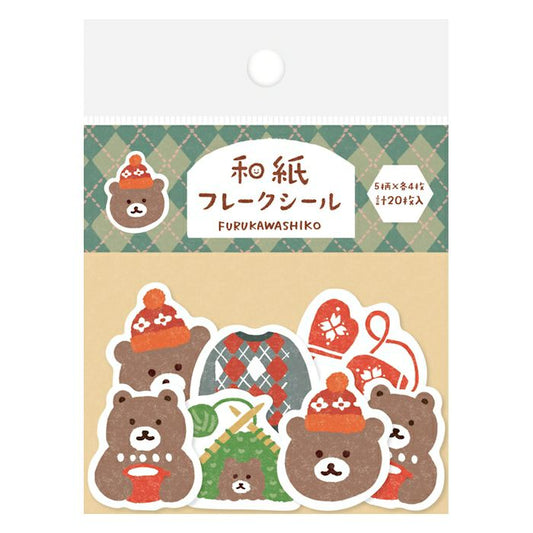 Furukawashiko Washi Flake Seal Sticker Packet - Kuma and Knit, Winter Limited