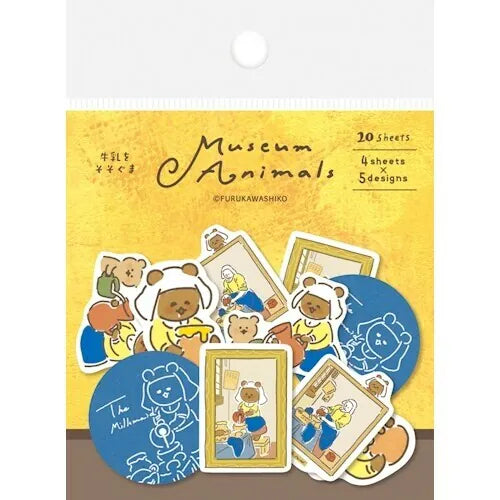 Furukawashiko Washi Flake Seal Sticker Packet - The Milk Bear, Museum Animal Collection