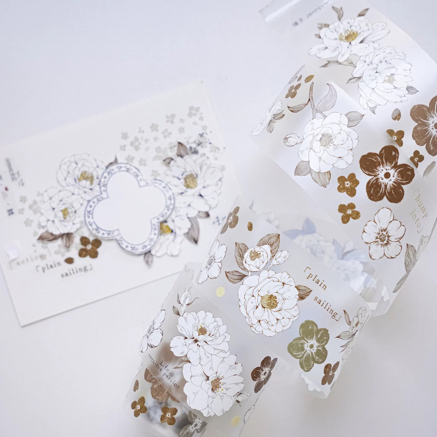 Jennyuanzi Mist White Camellia Matte PET Tape