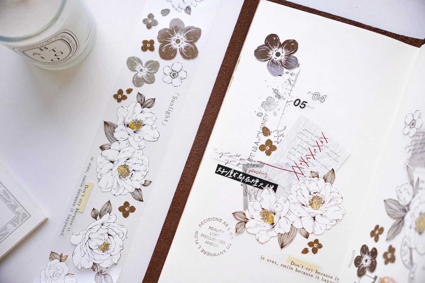 Jennyuanzi Mist White Camellia Matte PET Tape