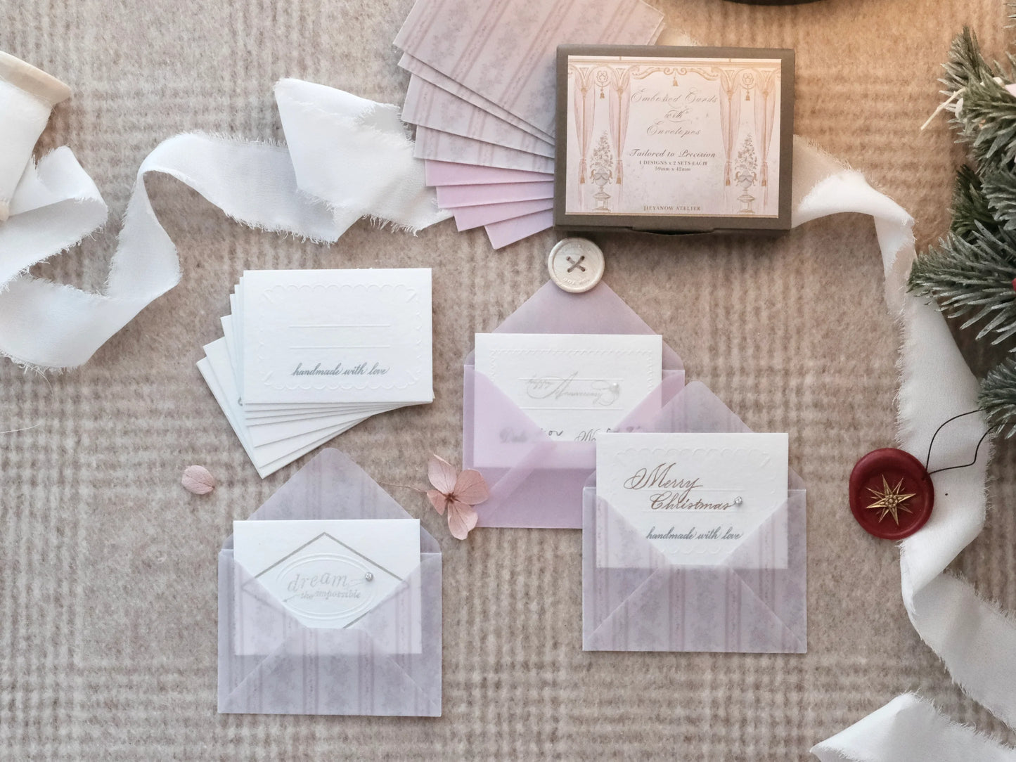 Jieyanow Atelier Embossed Cards with Envelope Set
