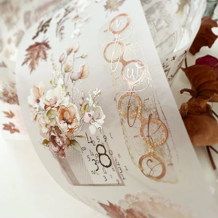 Journal Pages Falling for Fall PET Tape, with Rose Gold Foil, 75mm