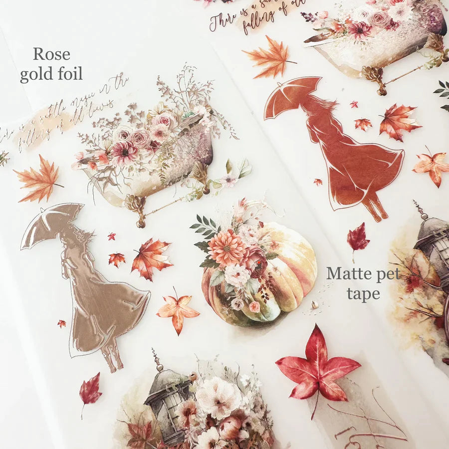 One Loop Sample - Journal Pages Falling for Fall PET Tape, with Rose Gold Foil