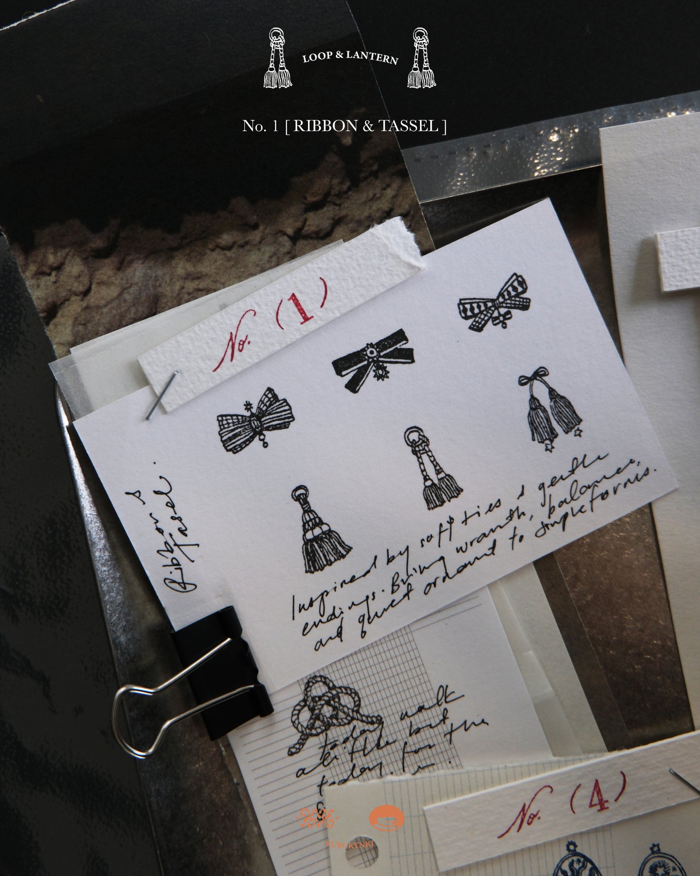 kurukynki Rubber Stamp - Loops & Lantern, No.1 Ribbon& Tassel
