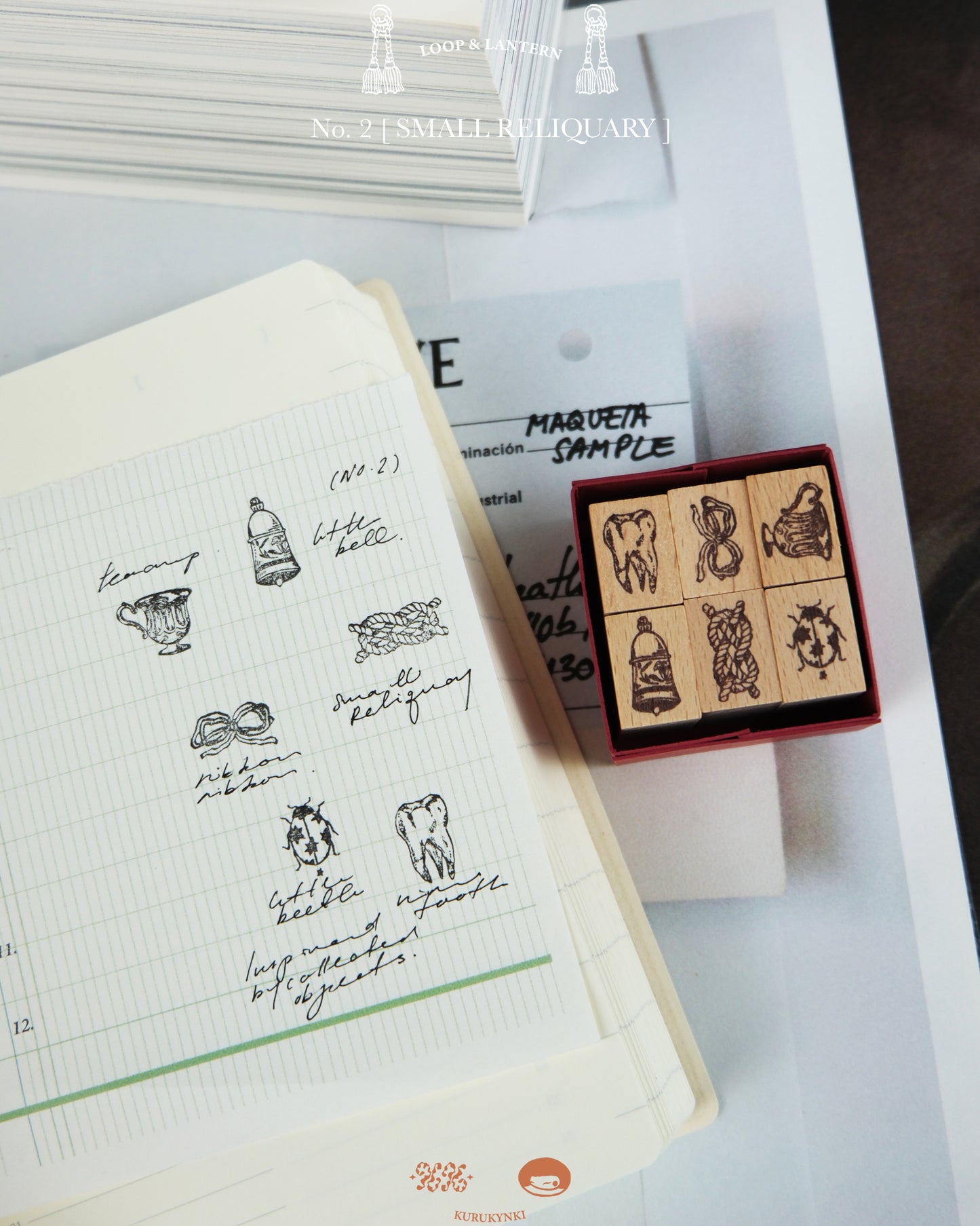 kurukynki Rubber Stamp - Loops & Lantern, No.2 Small Reliquary