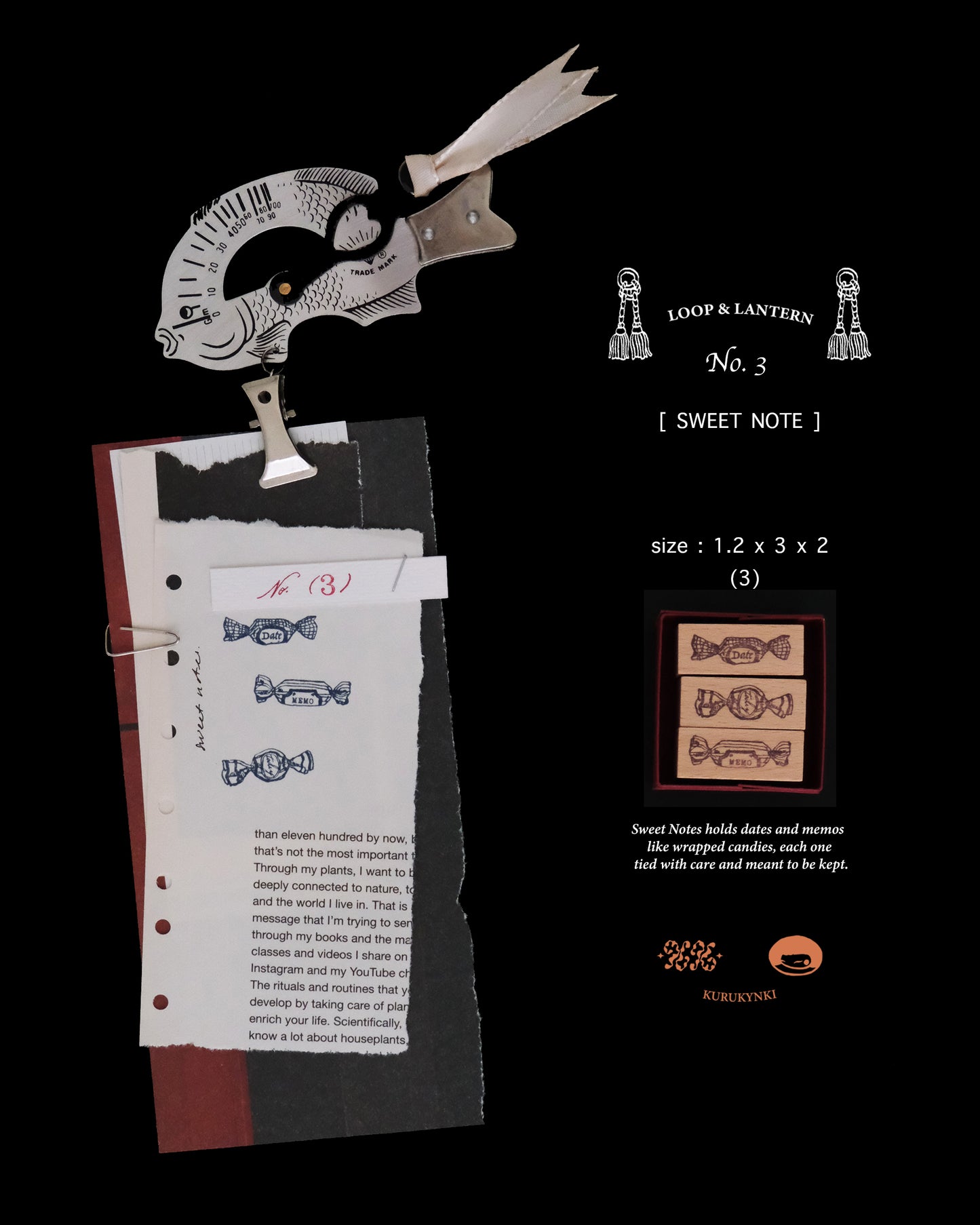 kurukynki Rubber Stamp - Loops & Lantern, No.3 Sweet Notes
