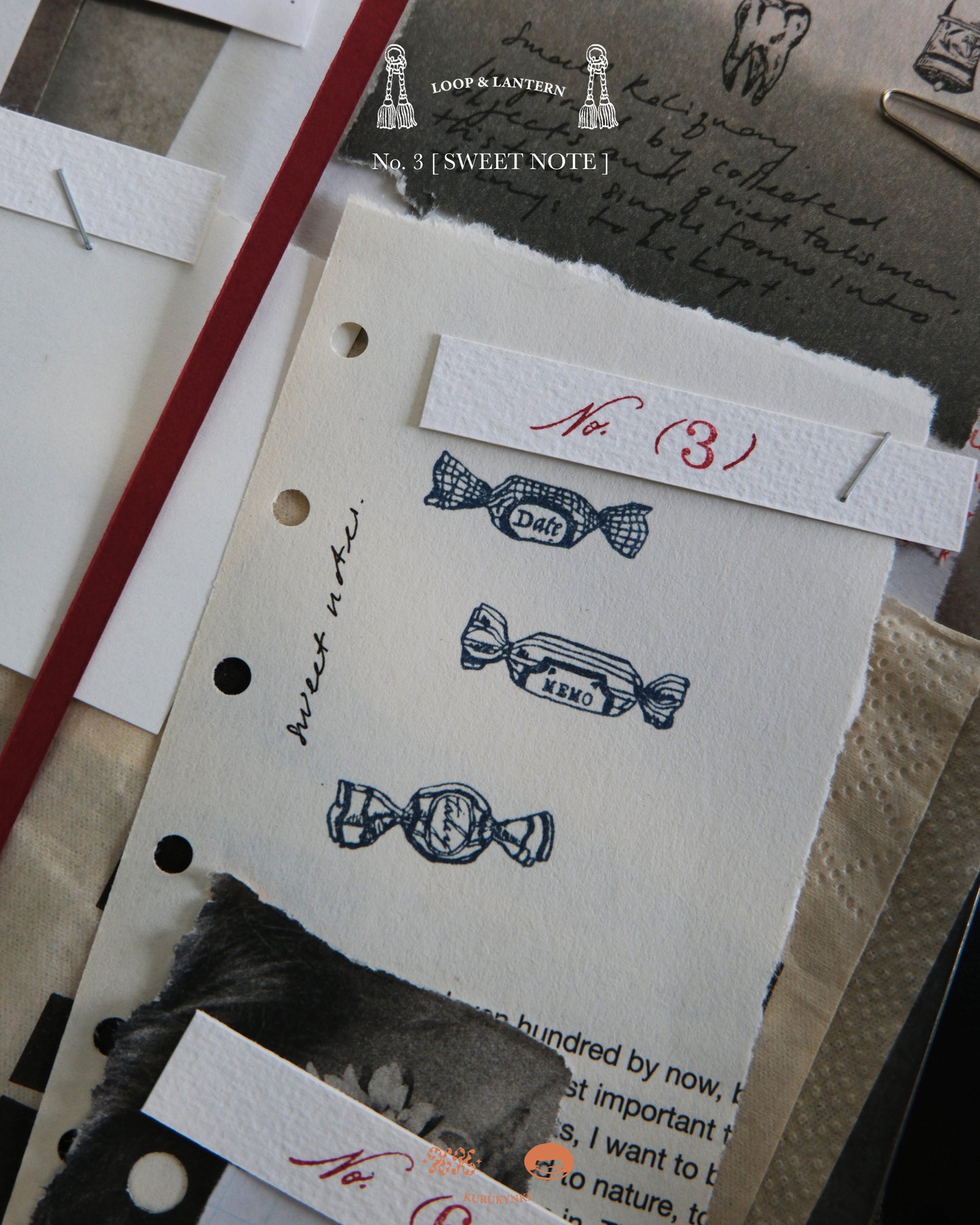 kurukynki Rubber Stamp - Loops & Lantern, No.3 Sweet Notes