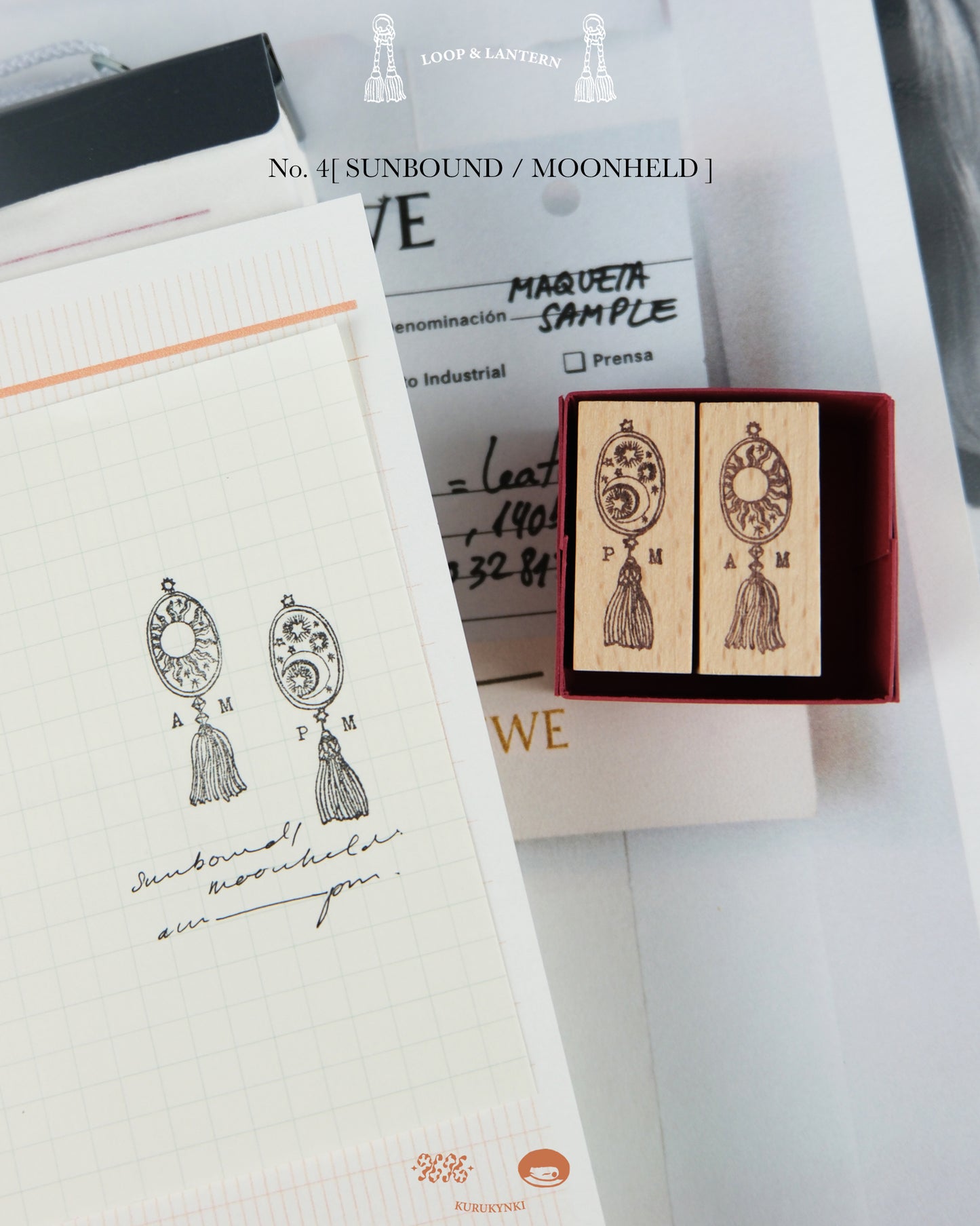 kurukynki Rubber Stamp - Loops & Lantern, No.4 Sunbound&Moonheld Set
