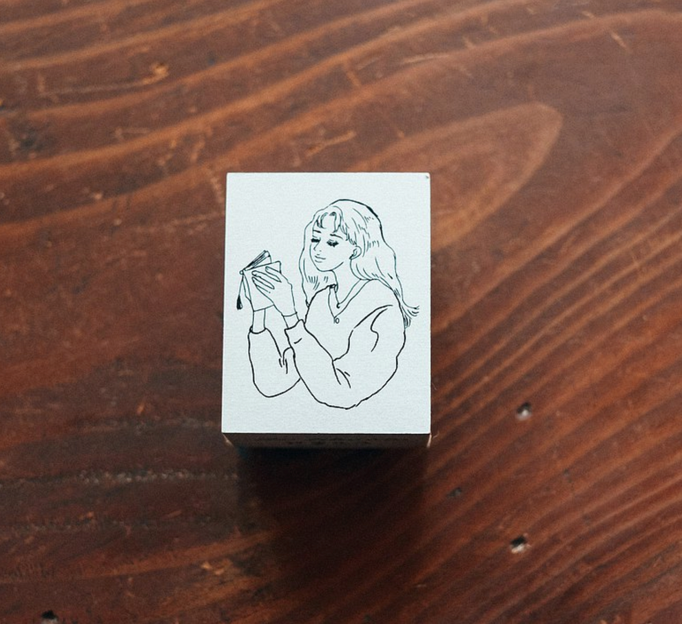 La Dolce Vita Girl Rubber Stamp Bookstore Girl Reading Pinky Elephant