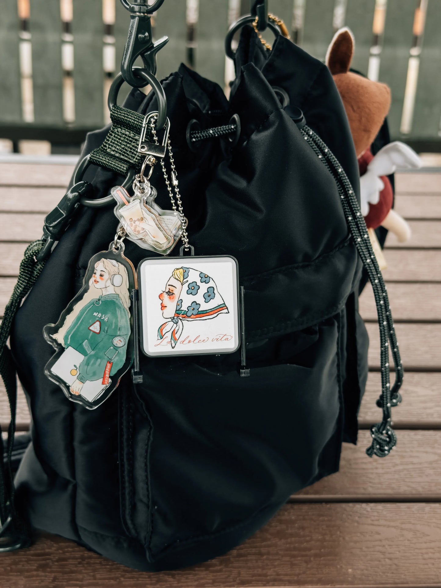 La Dolce Vita Acrylic Key Chain - Music Girl with Books and Boba