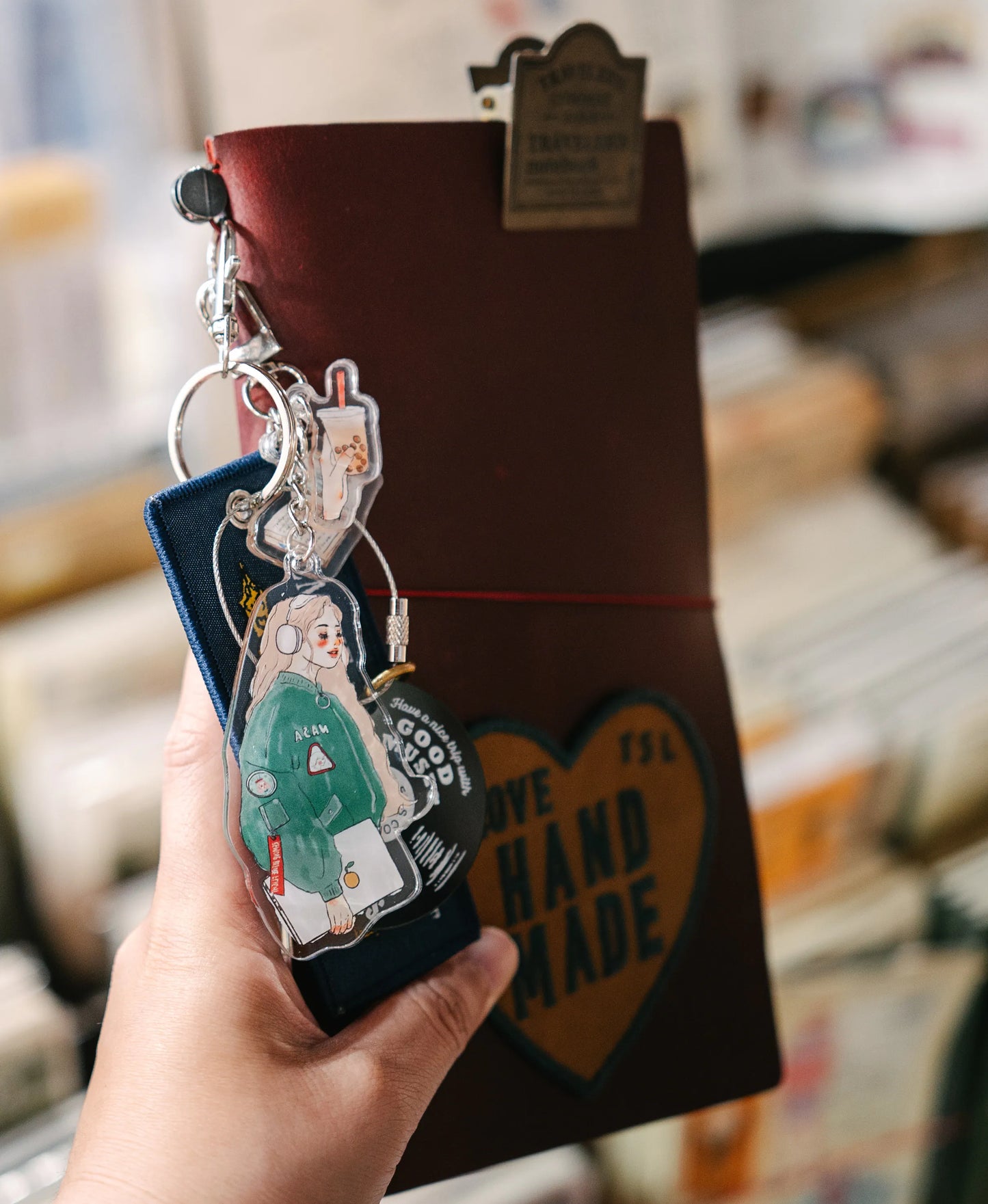 La Dolce Vita Acrylic Key Chain - Music Girl with Books and Boba