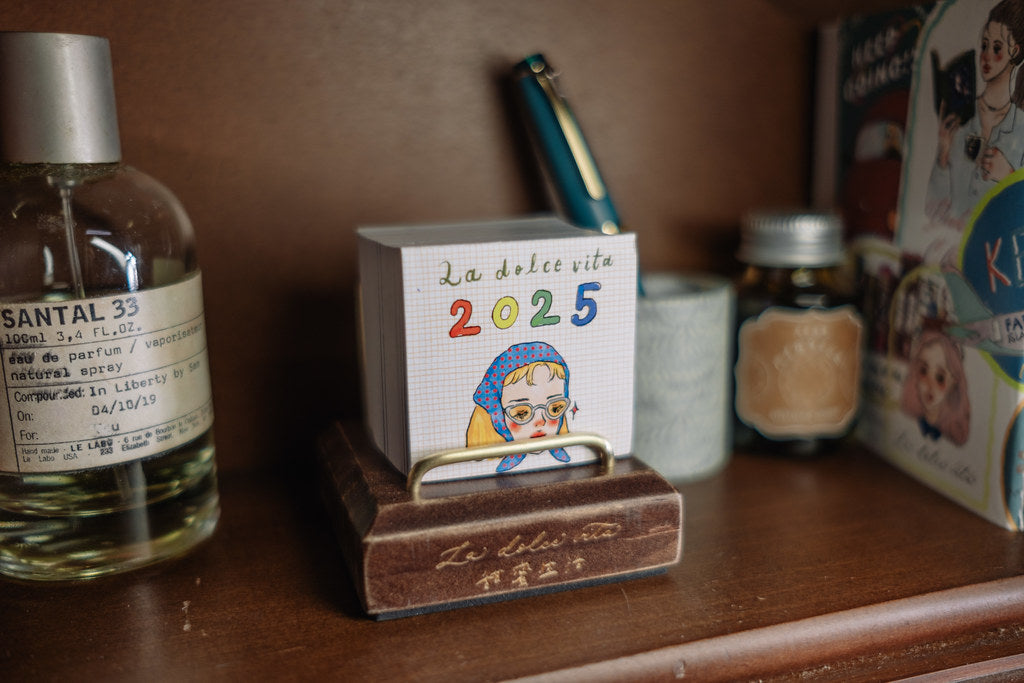 La Dolce Vita 2025 Mini Daily Calendar with Handmade Wood Stand by halfseriouslife