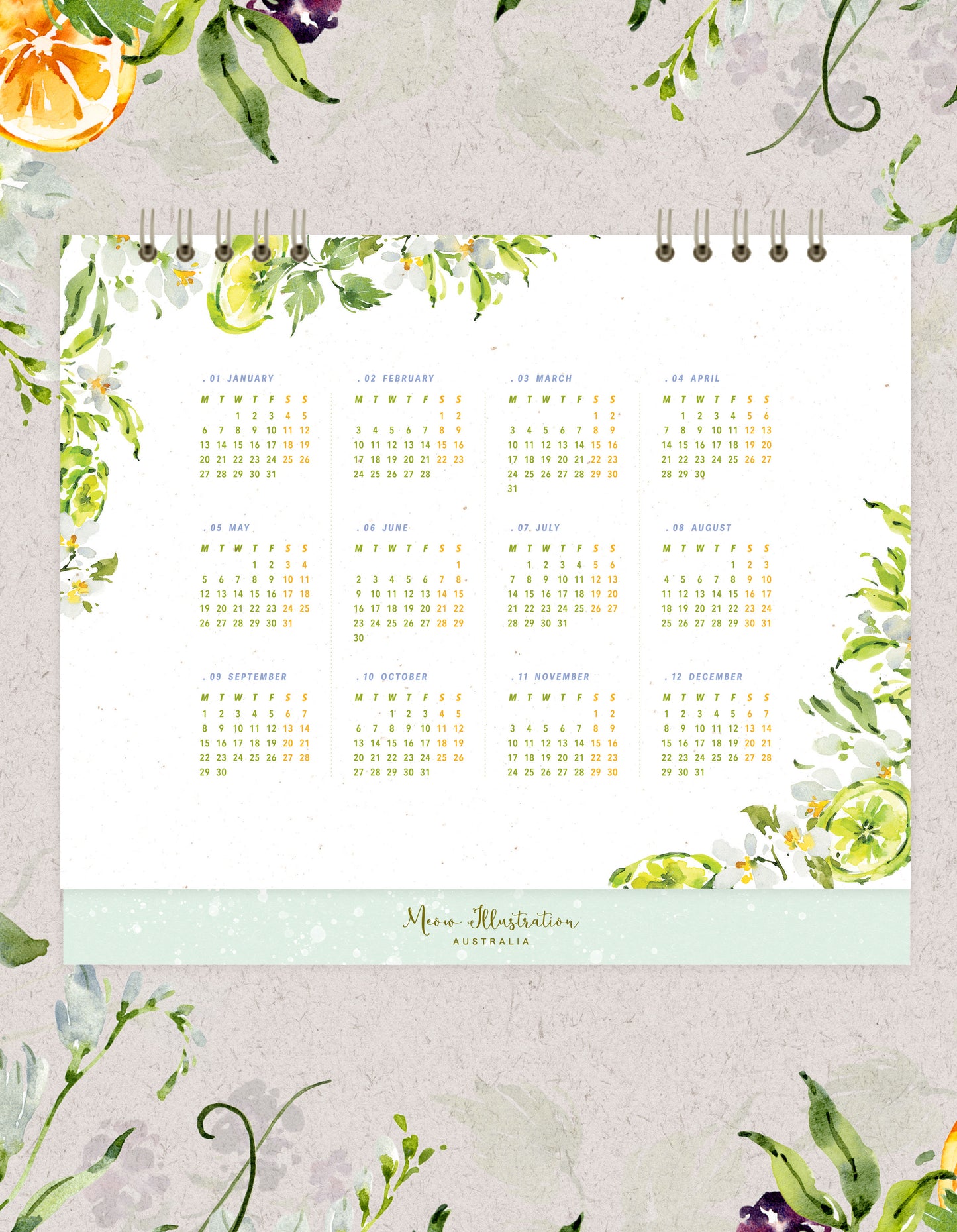 Meow Illustration Scented Memories 2025 Desk Monthly Calendar