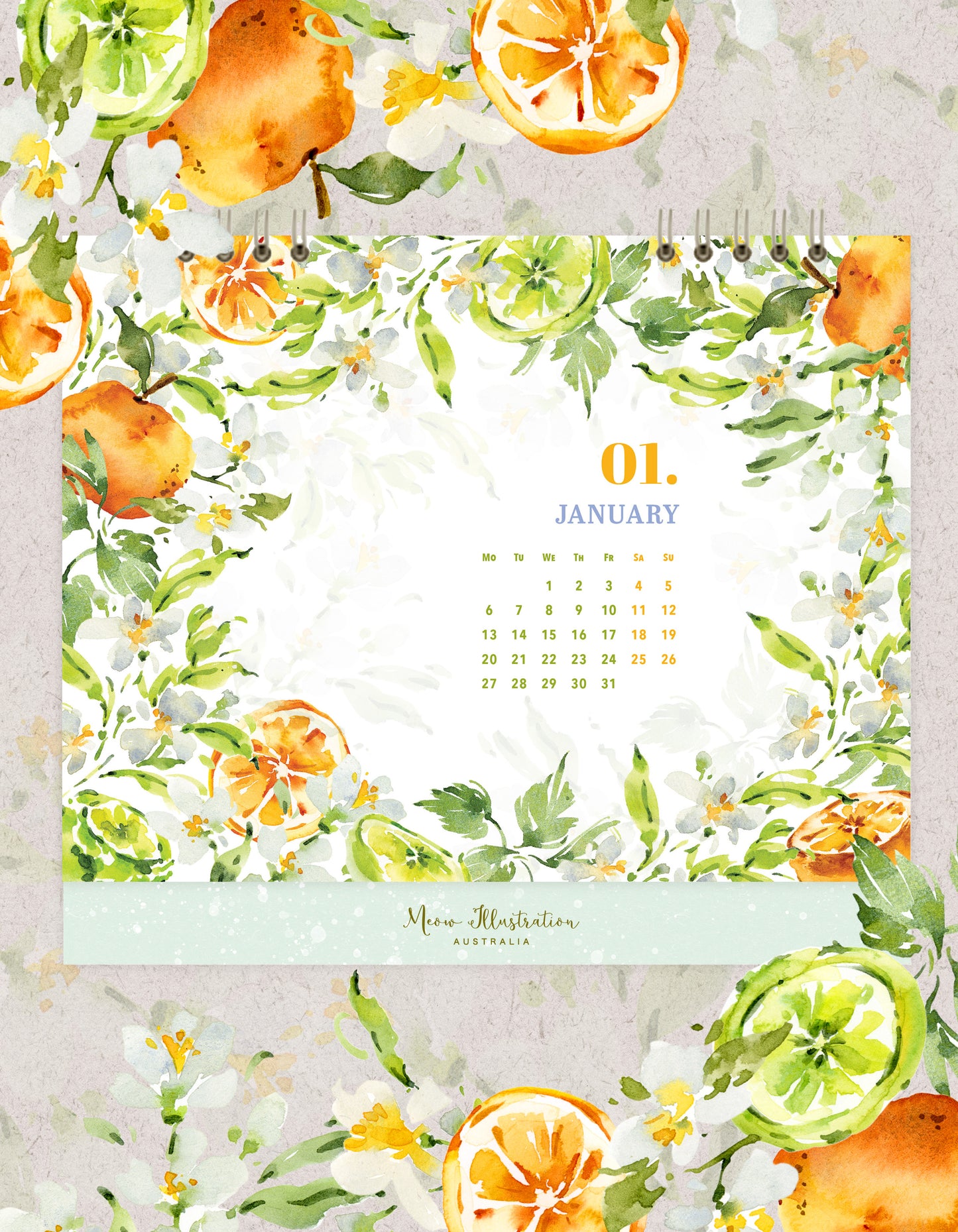 Meow Illustration Scented Memories 2025 Desk Monthly Calendar