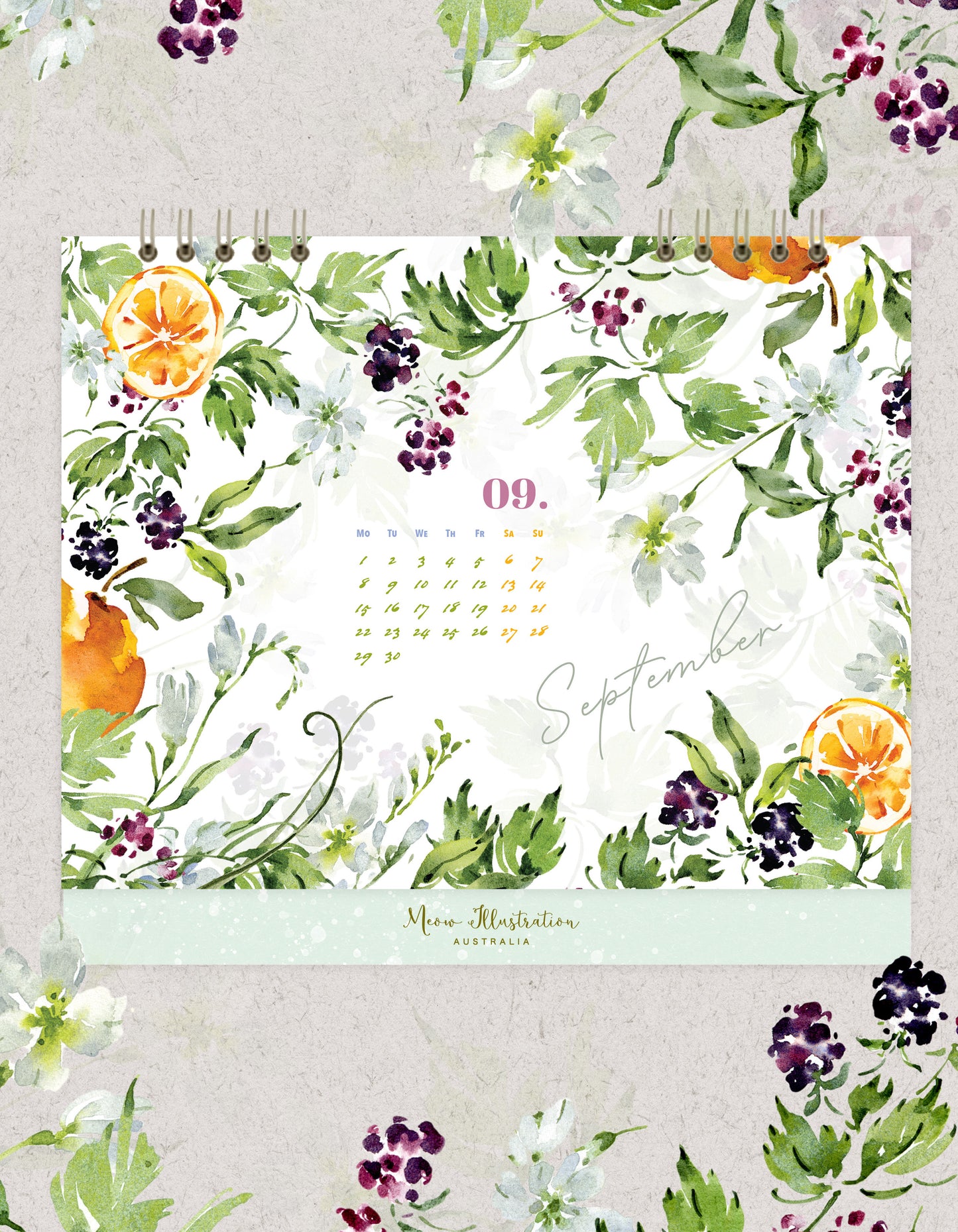 Meow Illustration Scented Memories 2025 Desk Monthly Calendar