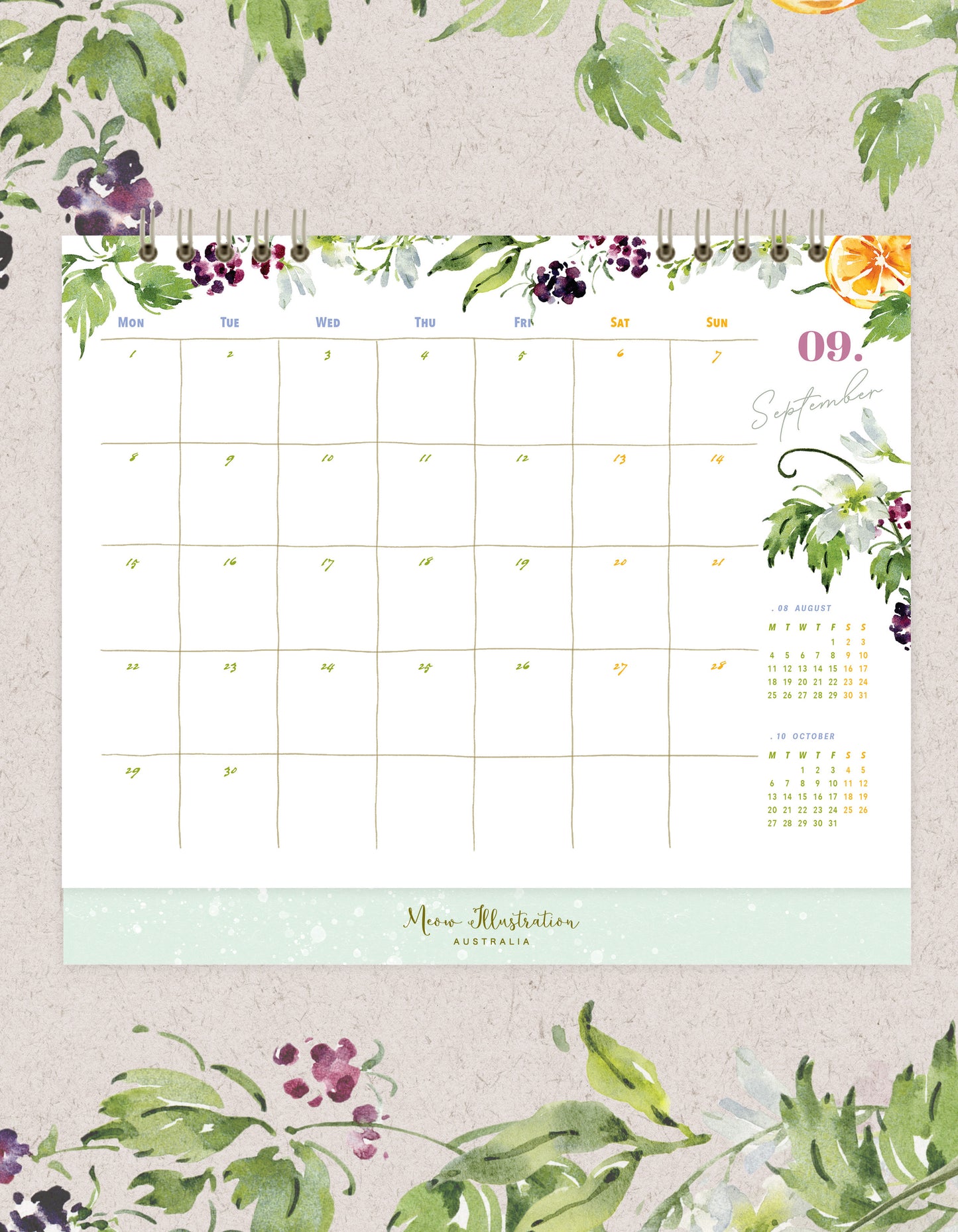 Meow Illustration Scented Memories 2025 Desk Monthly Calendar