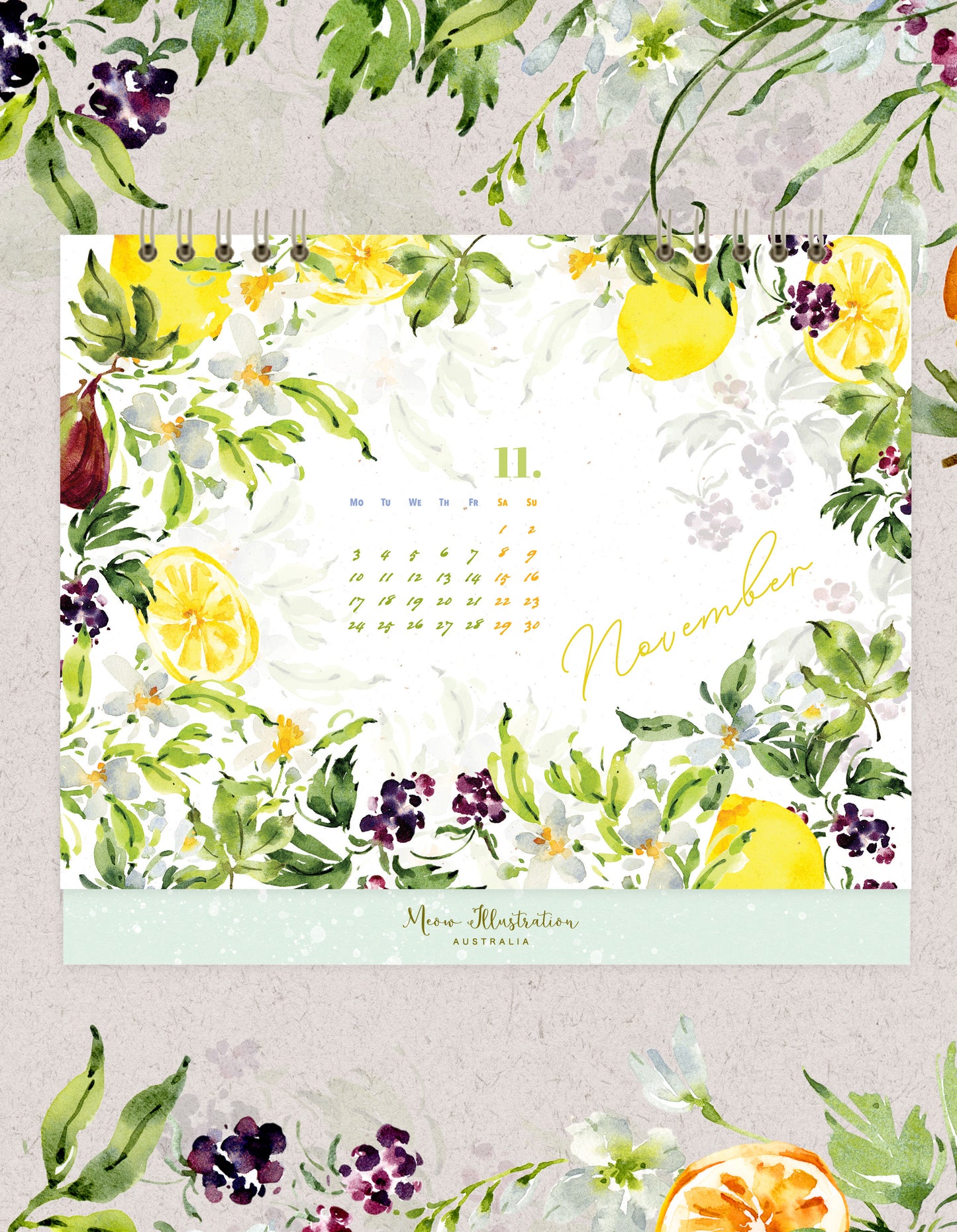 Meow Illustration Scented Memories 2025 Desk Monthly Calendar