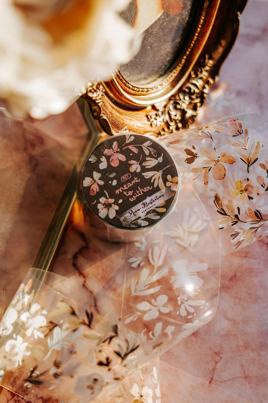 Meow Illustration Meant to Wither PET Tape, with Rose Gold Foil, 50mm