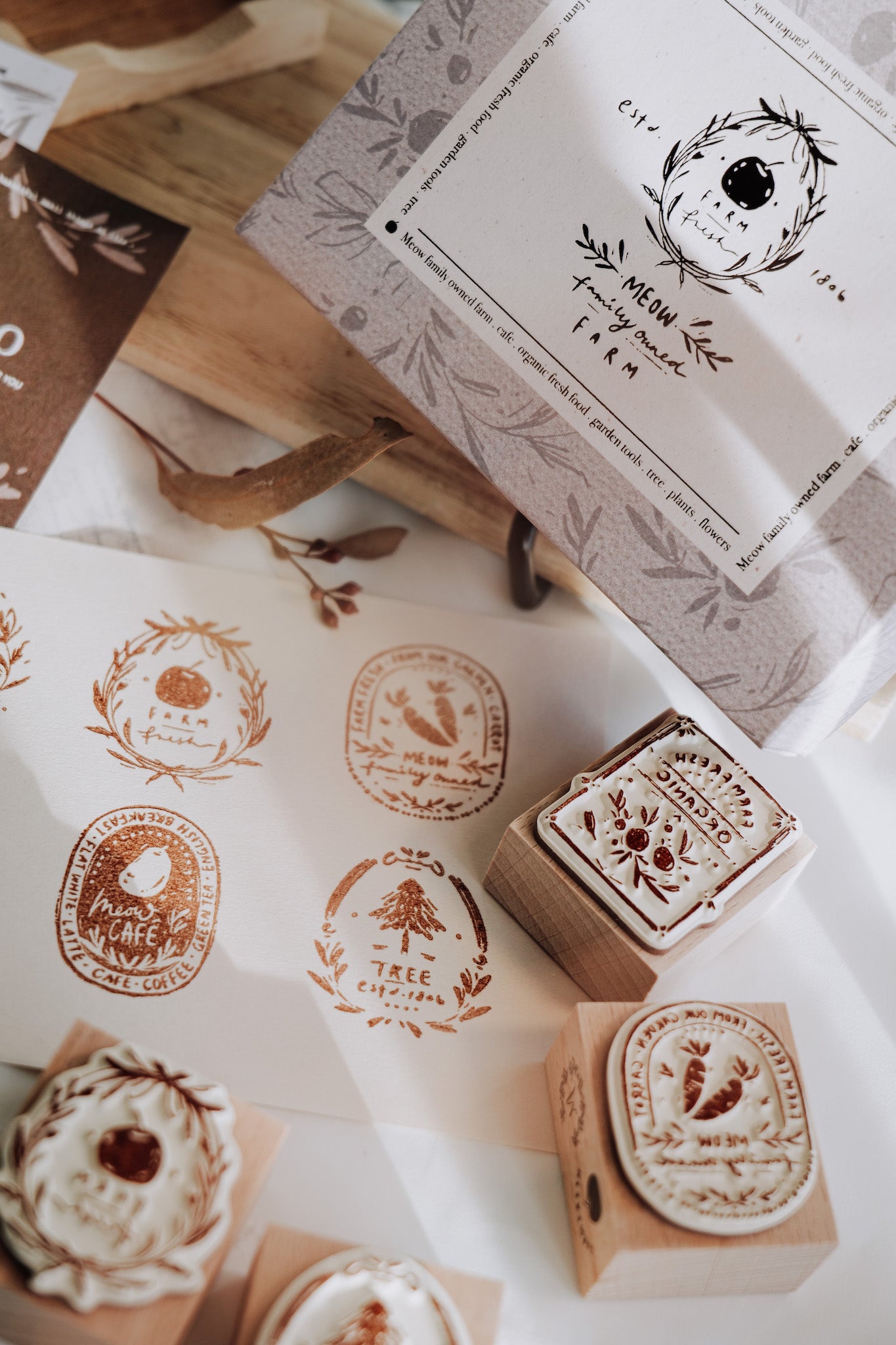 Meow Illustration Farm Fresh Rubber Stamp Set, 6pcs w/ bonus sticker