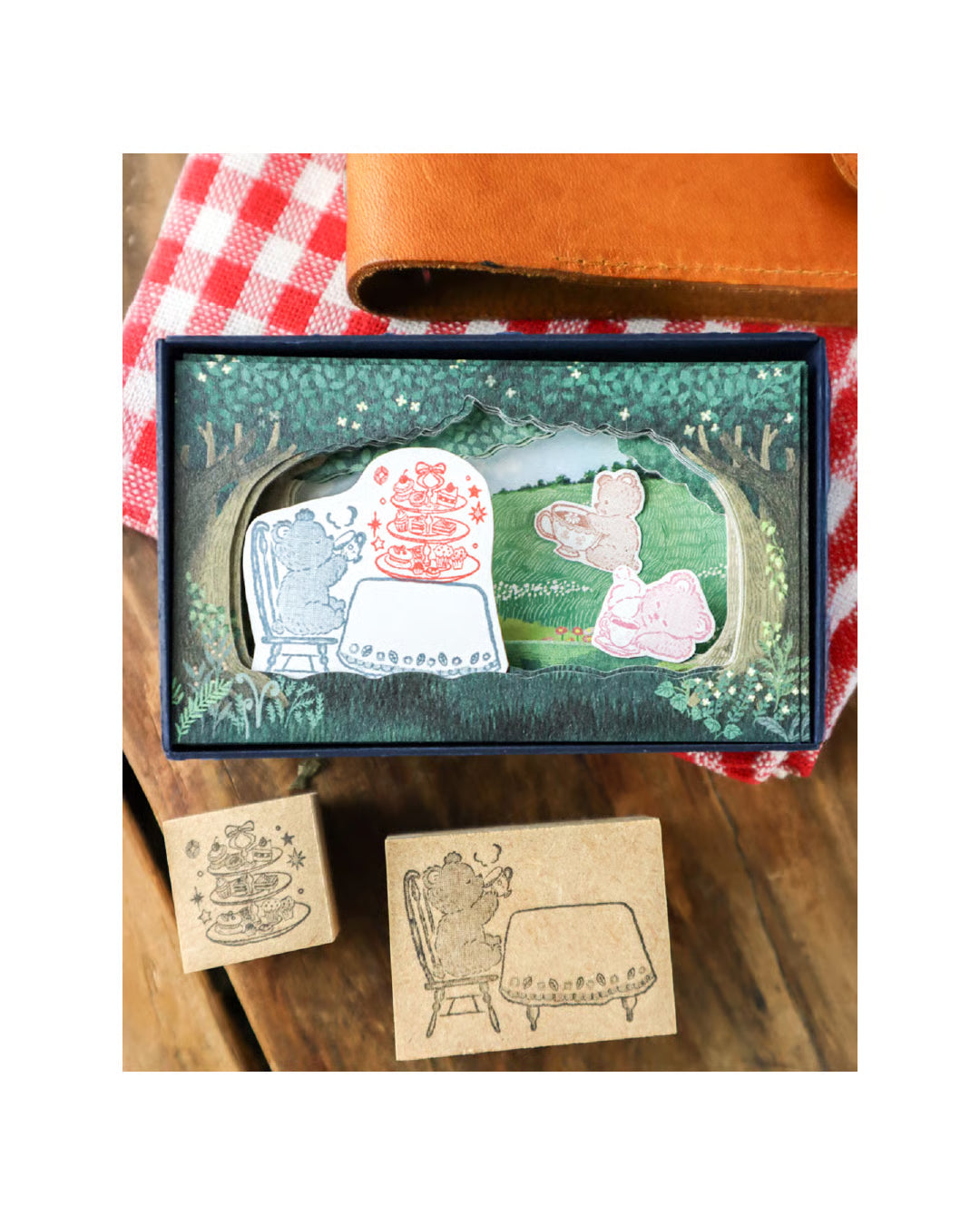 meriBun Rubber Stamp - Little Bear and Afternoon Tea Stand