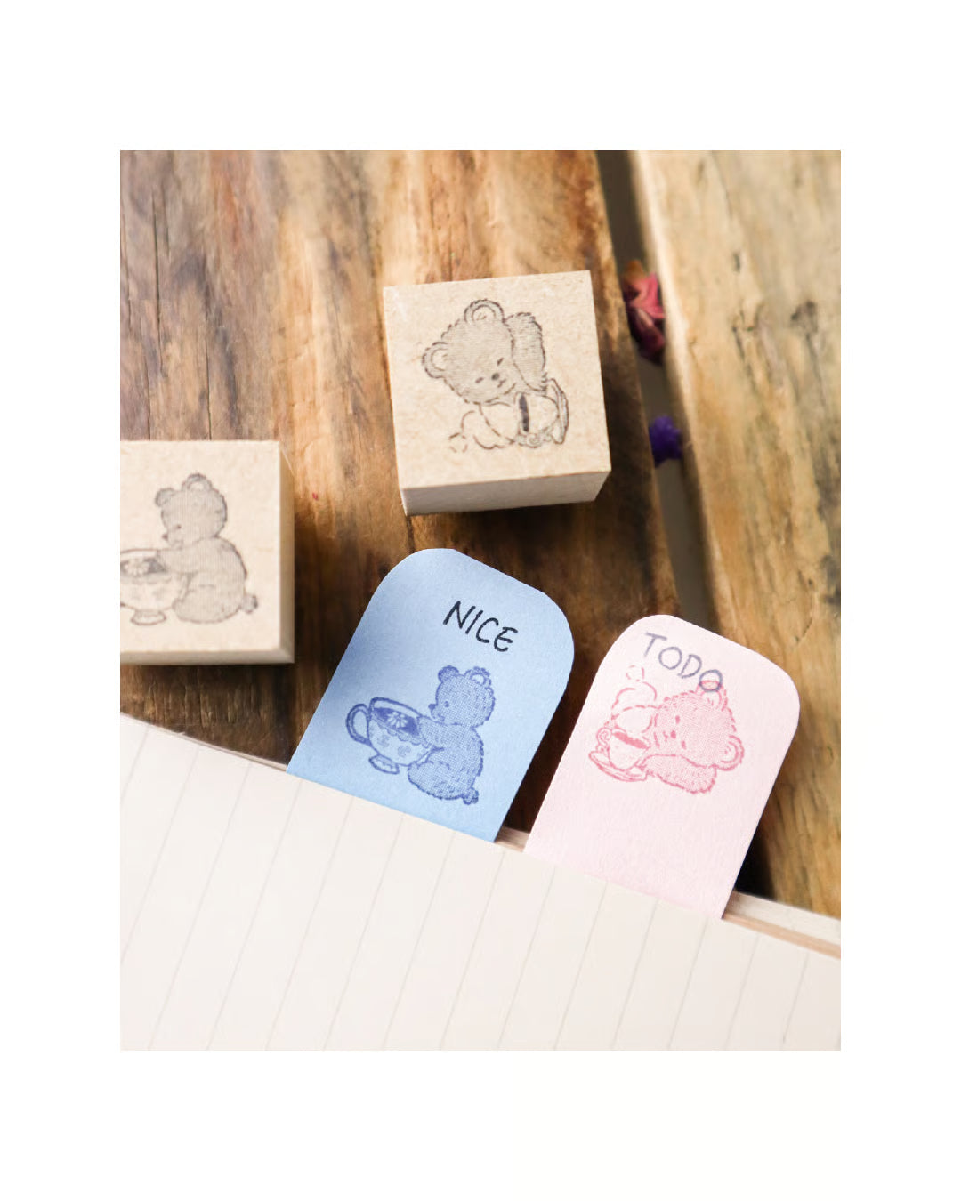 meriBun Rubber Stamp - Little Bear Nap and Little Bear with Tea Cup