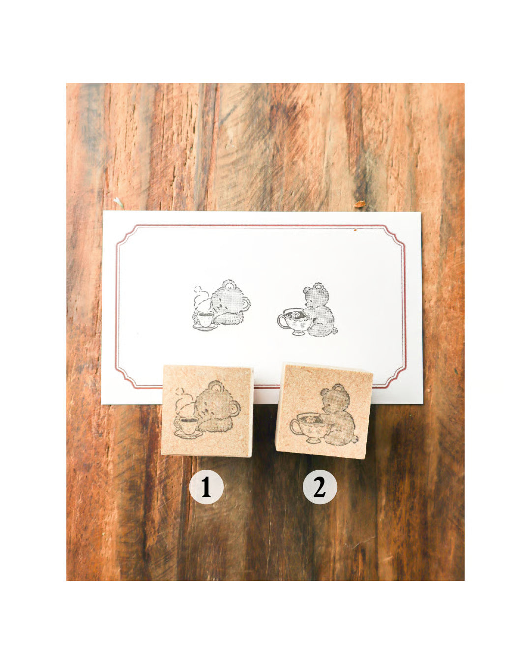 meriBun Rubber Stamp - Little Bear Nap and Little Bear with Tea Cup