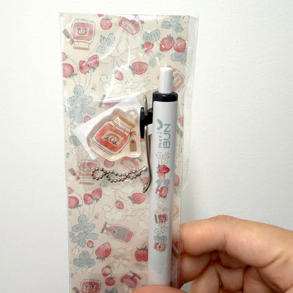 meriBun Uni-ball One Gel Pen with Charm, Strawberry Theme, 4 designs