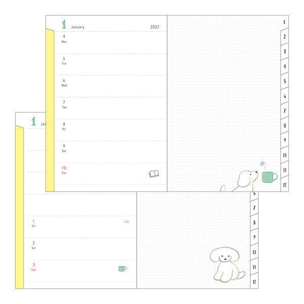 Midori 2027 Pocket Diary B6 Size, Dog