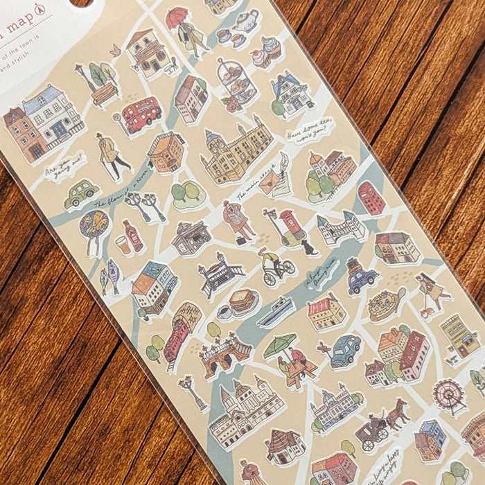 Mind Wave machi map Sticker - brown city