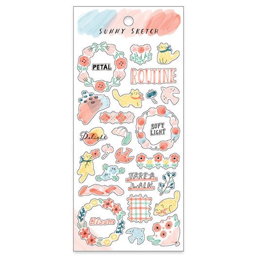 Mind Wave Sunny Sketch Watercolor Sticker - Pink