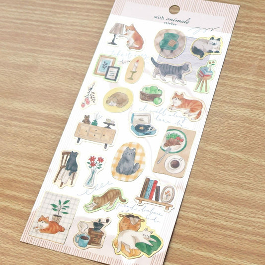 Mind Wave With Animals Gold Foil Sticker - Cat