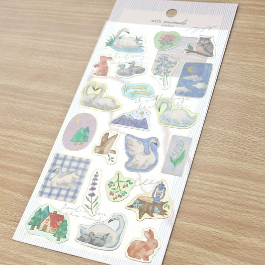 Mind Wave With Animals Gold Foil Sticker - Swan