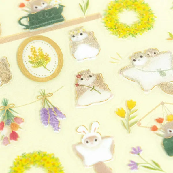 NB Mini Animal PET Sticker Sheet with Gold Foil - Flying Squirrel and Flower
