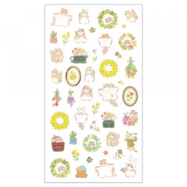 NB Mini Animal PET Sticker Sheet with Gold Foil - Flying Squirrel and Flower