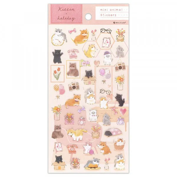 NB Mini Animal PET Sticker Sheet with Gold Foil - Kitten and Holiday