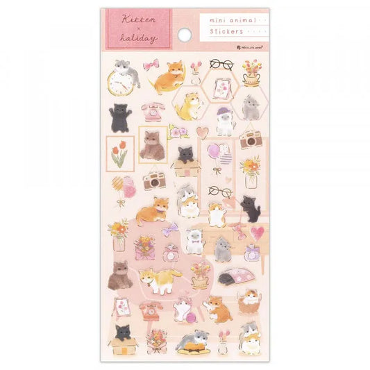NB Mini Animal PET Sticker Sheet with Gold Foil - Kitten and Holiday