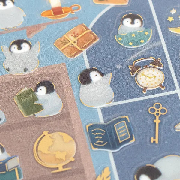 NB Mini Animal PET Sticker Sheet with Gold Foil - Penguin and Night