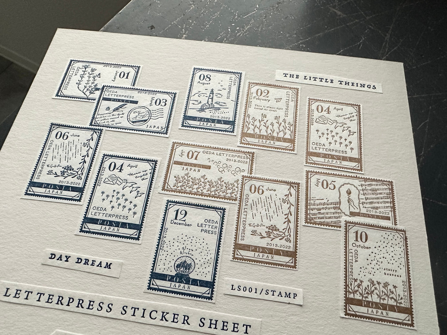 OEDA Letterpress Stamp Sticker Sheet, Bronze