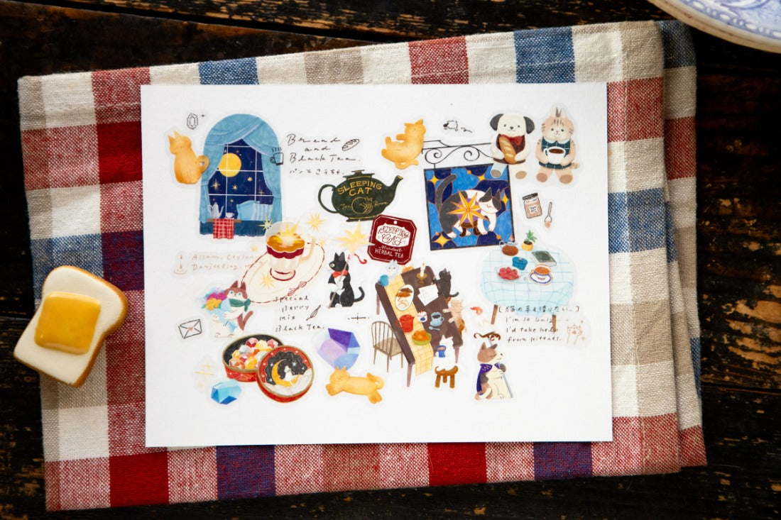 OURS Tea Room Sleeping Cat Kiss-cut PET Tape