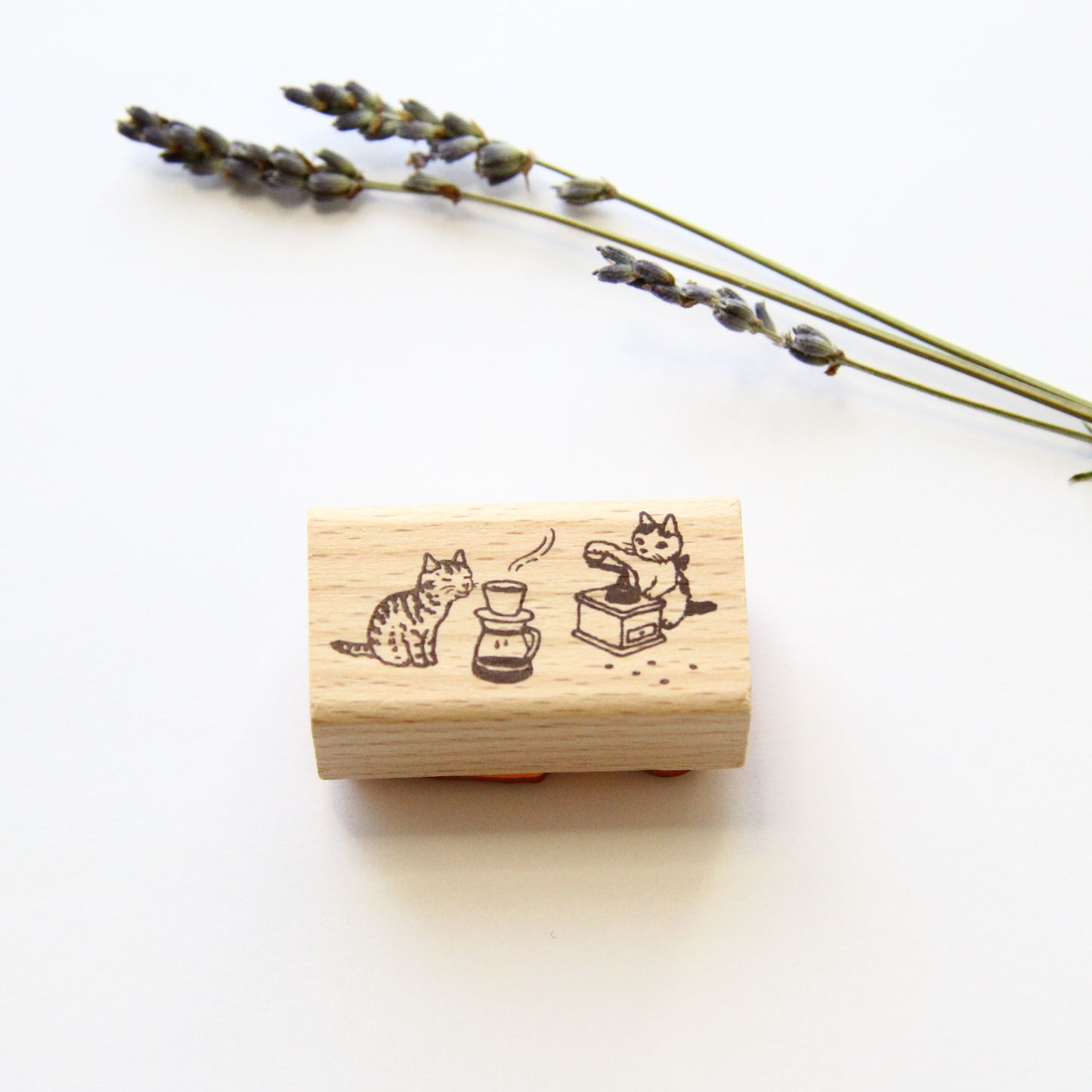 Pottering Cat Large Rubber Stamp - Coffee