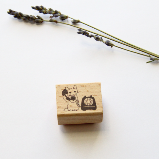 Pottering Cat Small Rubber Stamp - Telephone