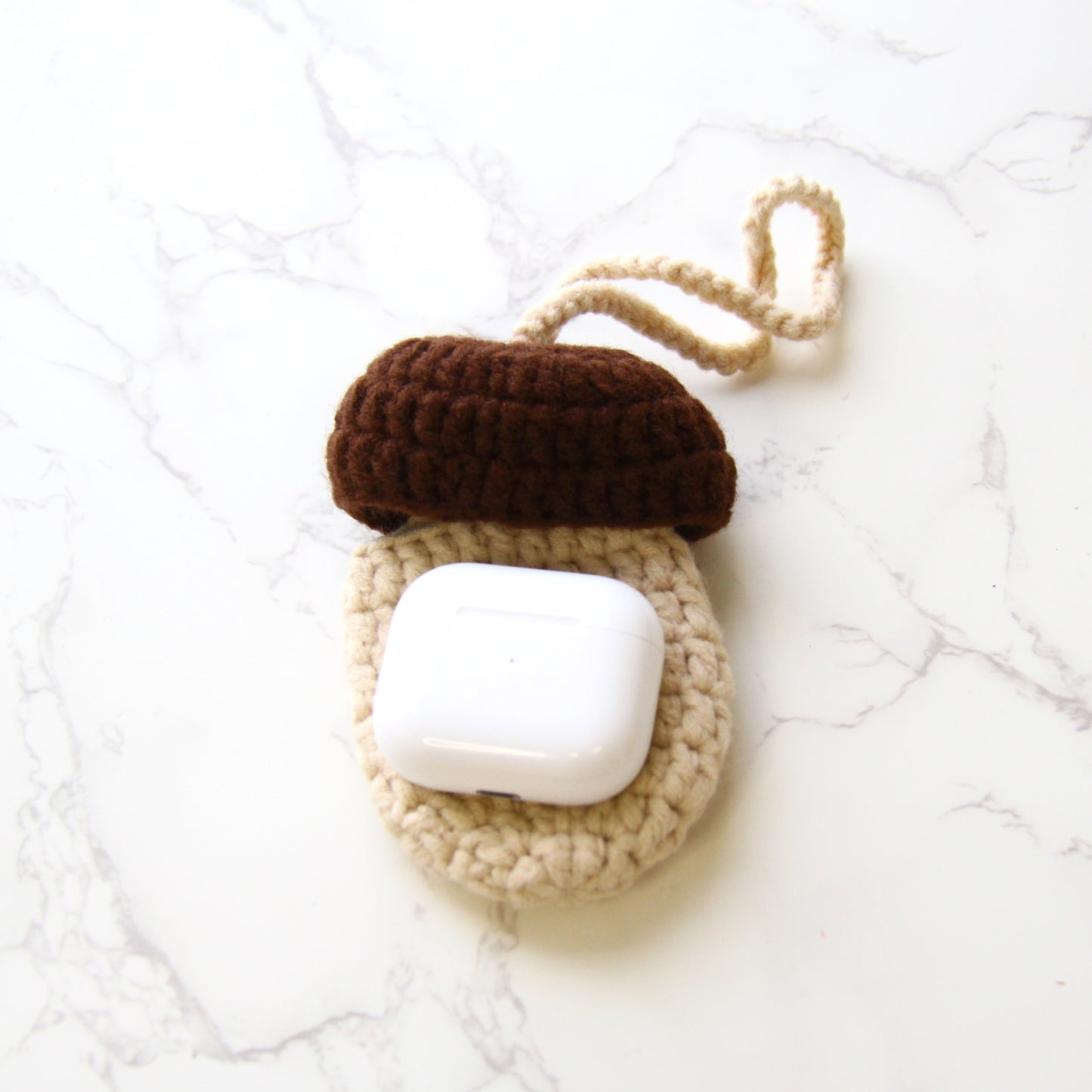 Pinky Elephant Handmade Crochet Chestnut Bag for Airpods and Earbuds