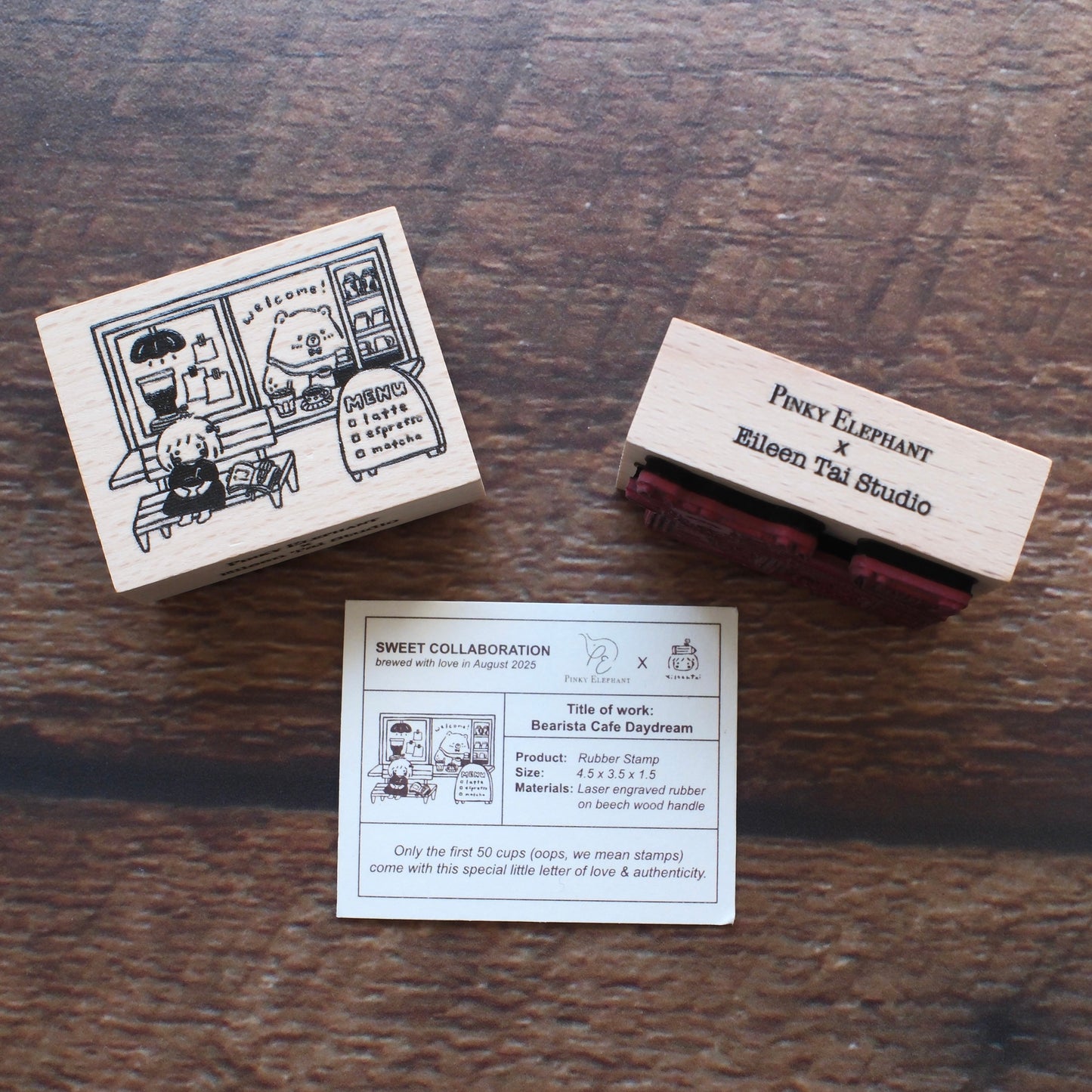 Pinky Elephant x Eileen Tai Rubber Stamp - Bearista Cafe Daydream