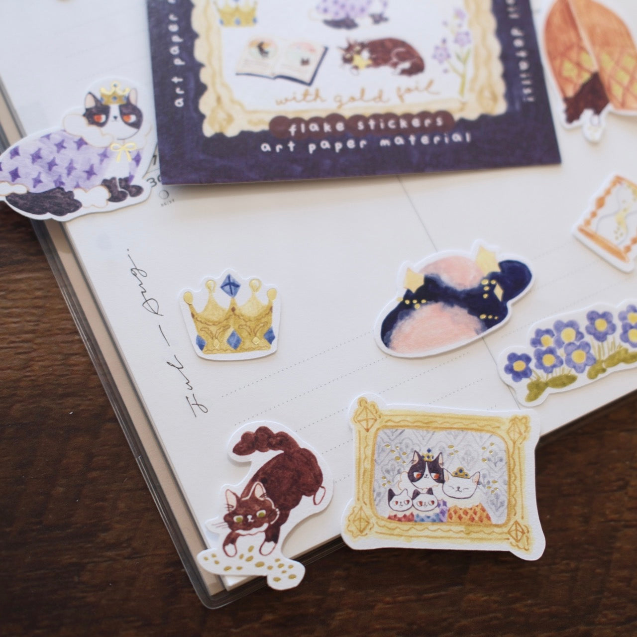 Teayou x Pinky Elephant Gold Foil Flake Sticker Packet - Cat and Stars