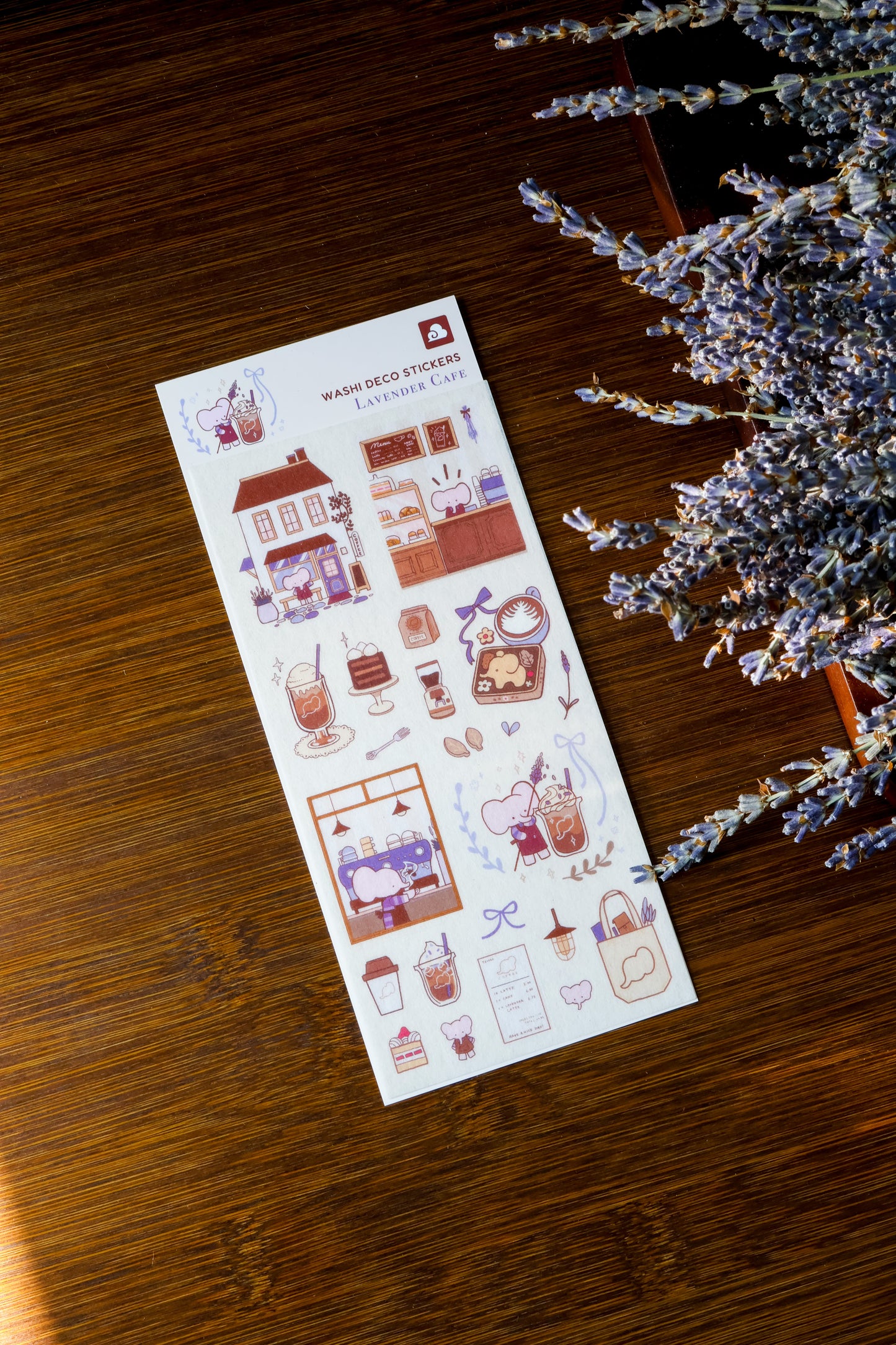 Pinky Elephant x Thousand Skies Washi Sticker Sheet - Lavender Cafe