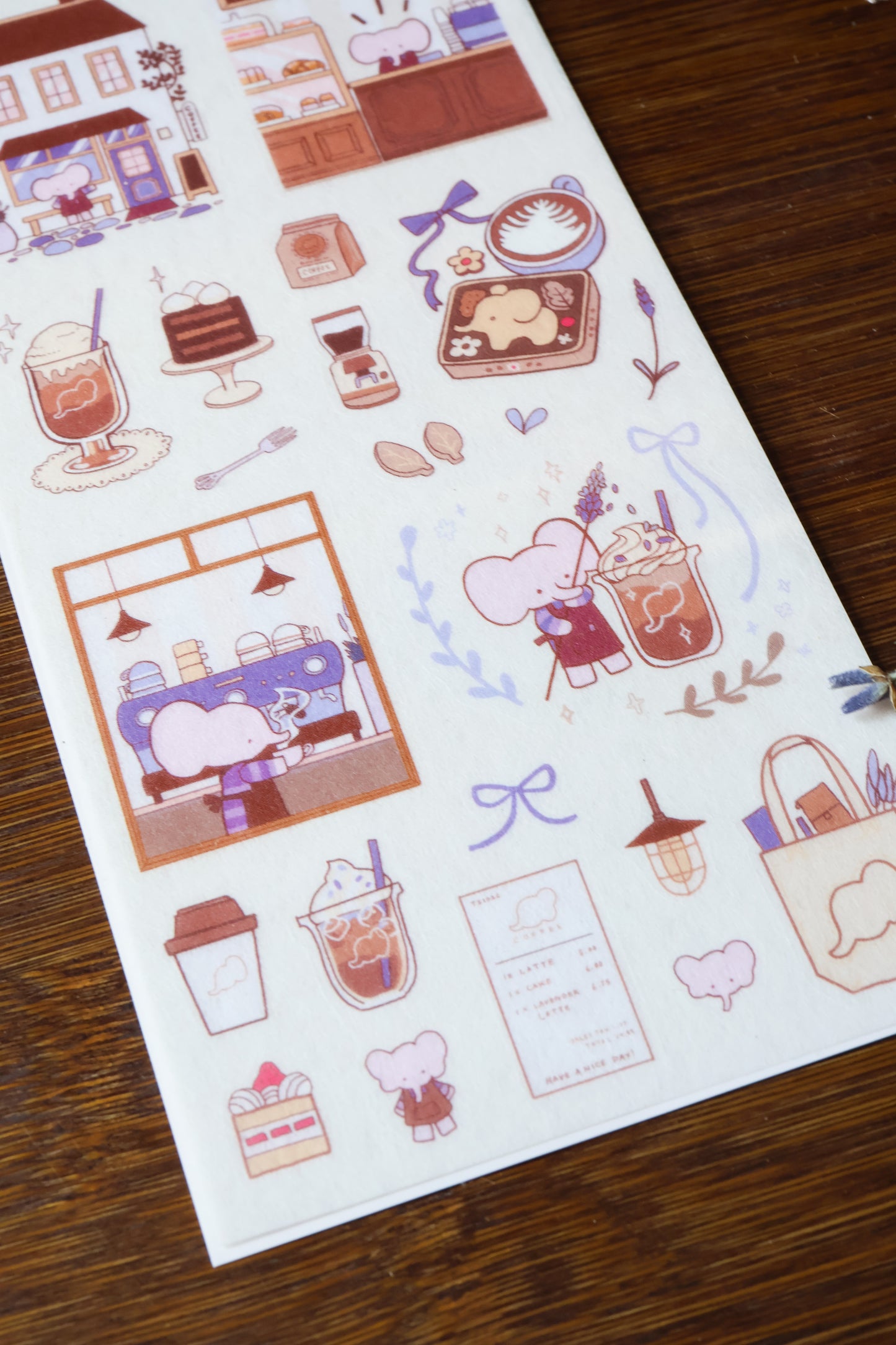 Pinky Elephant x Thousand Skies Washi Sticker Sheet - Lavender Cafe