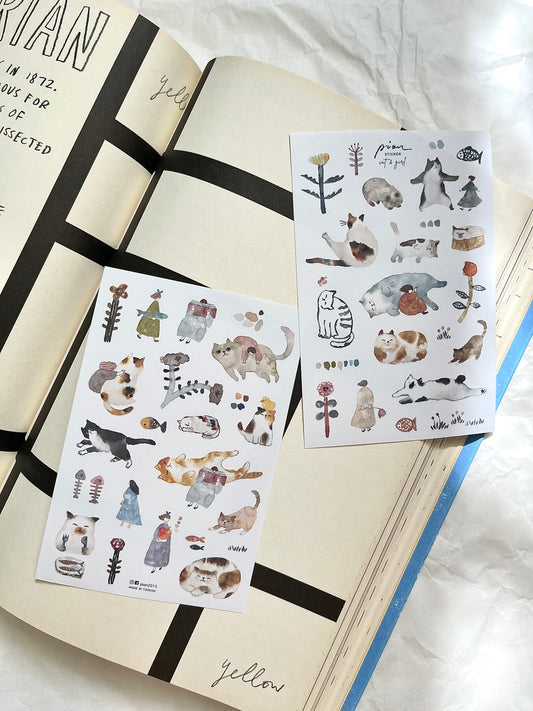 Pion Die-cut Paper Sticker - Cat Girl, 2 designs/sheet