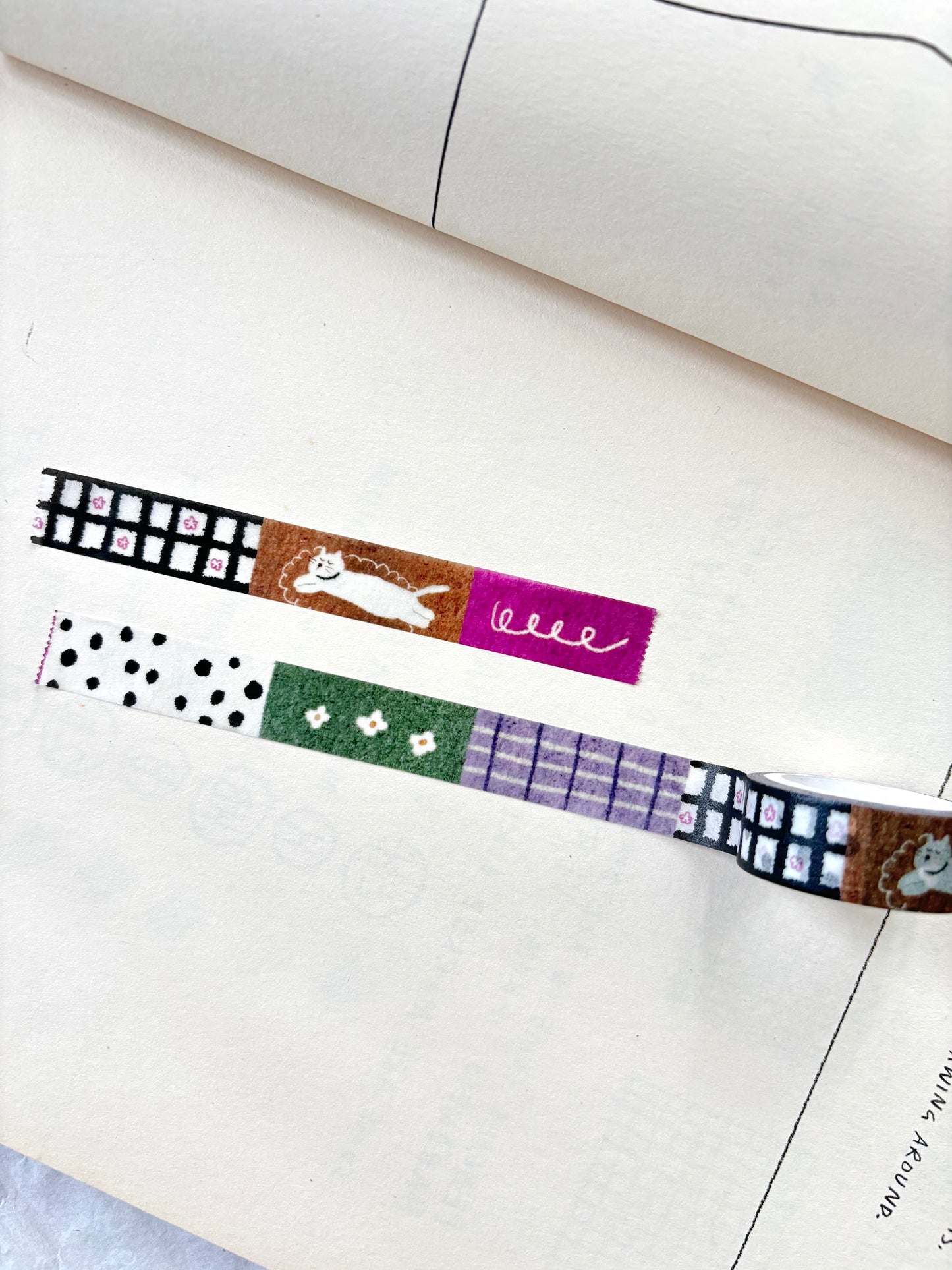 Pion Slim Washi Tape, Cat on the Rug, 2 designs